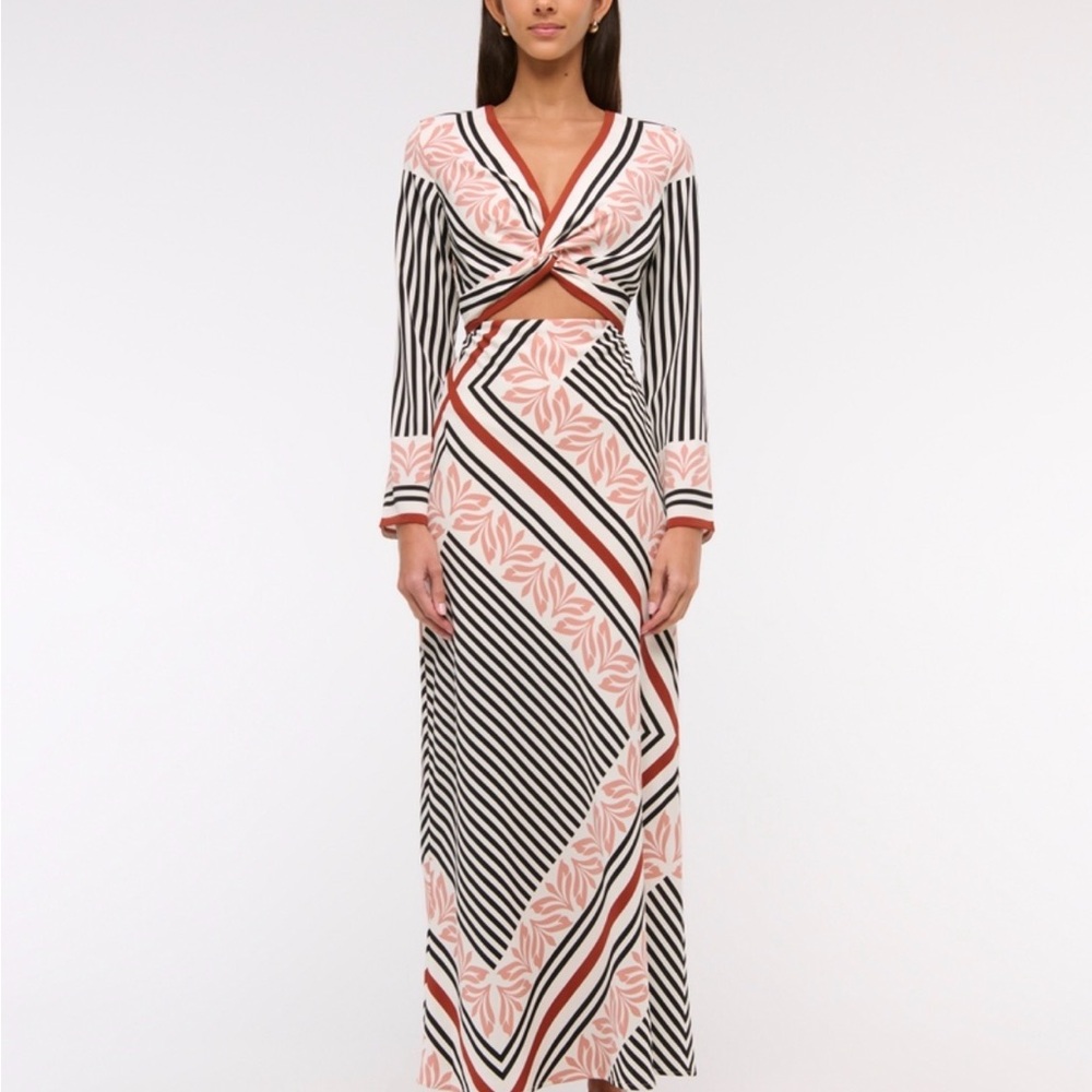 Abercrombie & Fitch Pink, Black and Cream Twist-Front Maxi Dress